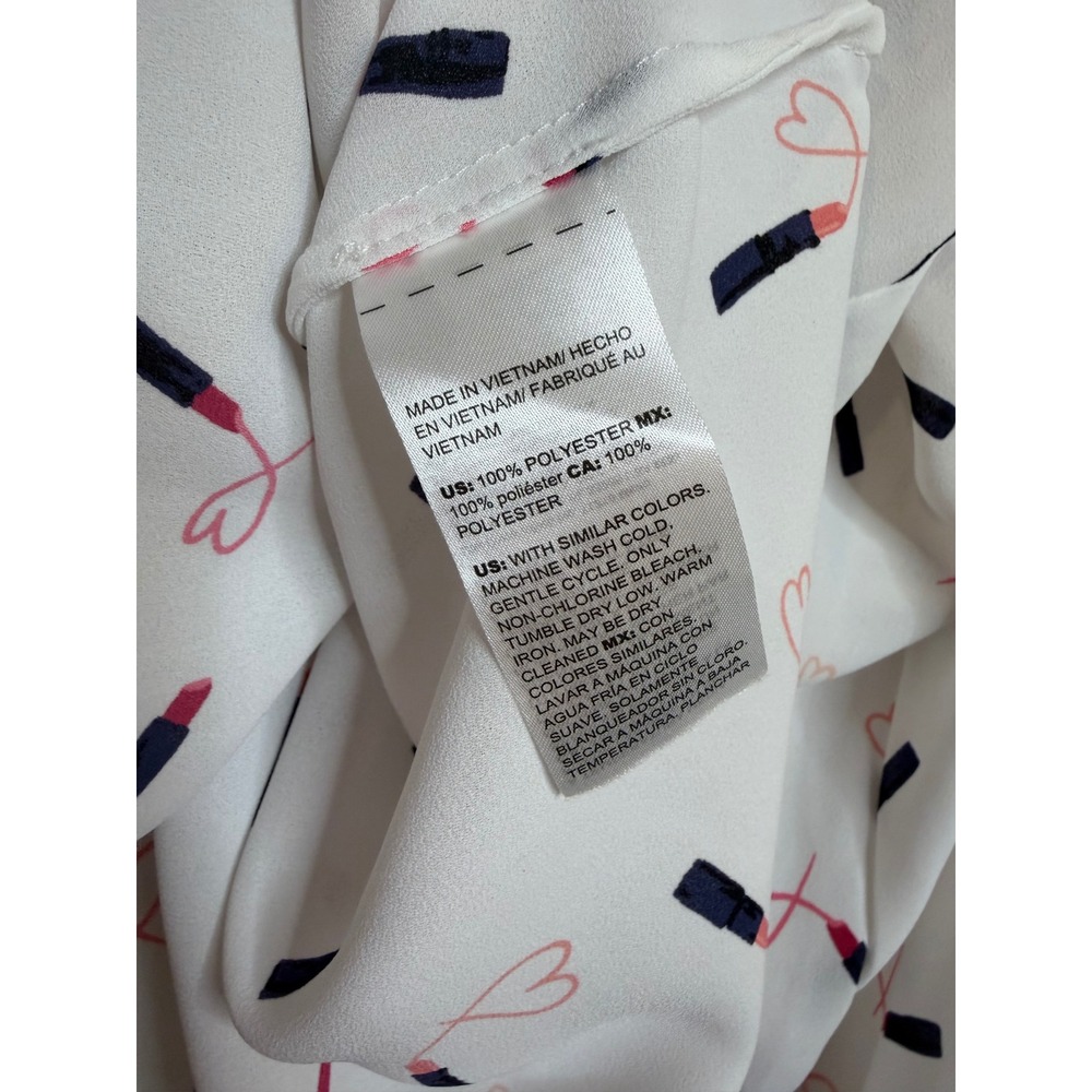 Chicos Lipstick Heart Print Button Down Shirt White Long Sleeve Size‎ 3 XL 16/18 - Picture 4 of 5